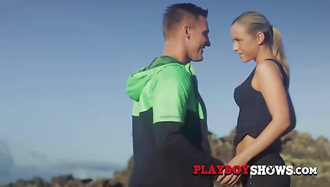 Sexy blonde swallows a load of cum